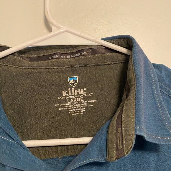 Kuhl Shirt Sz Medium Blue Organic Cotton Short Sleeve Button Up Pocket Outdoors - Picture 2 of 4